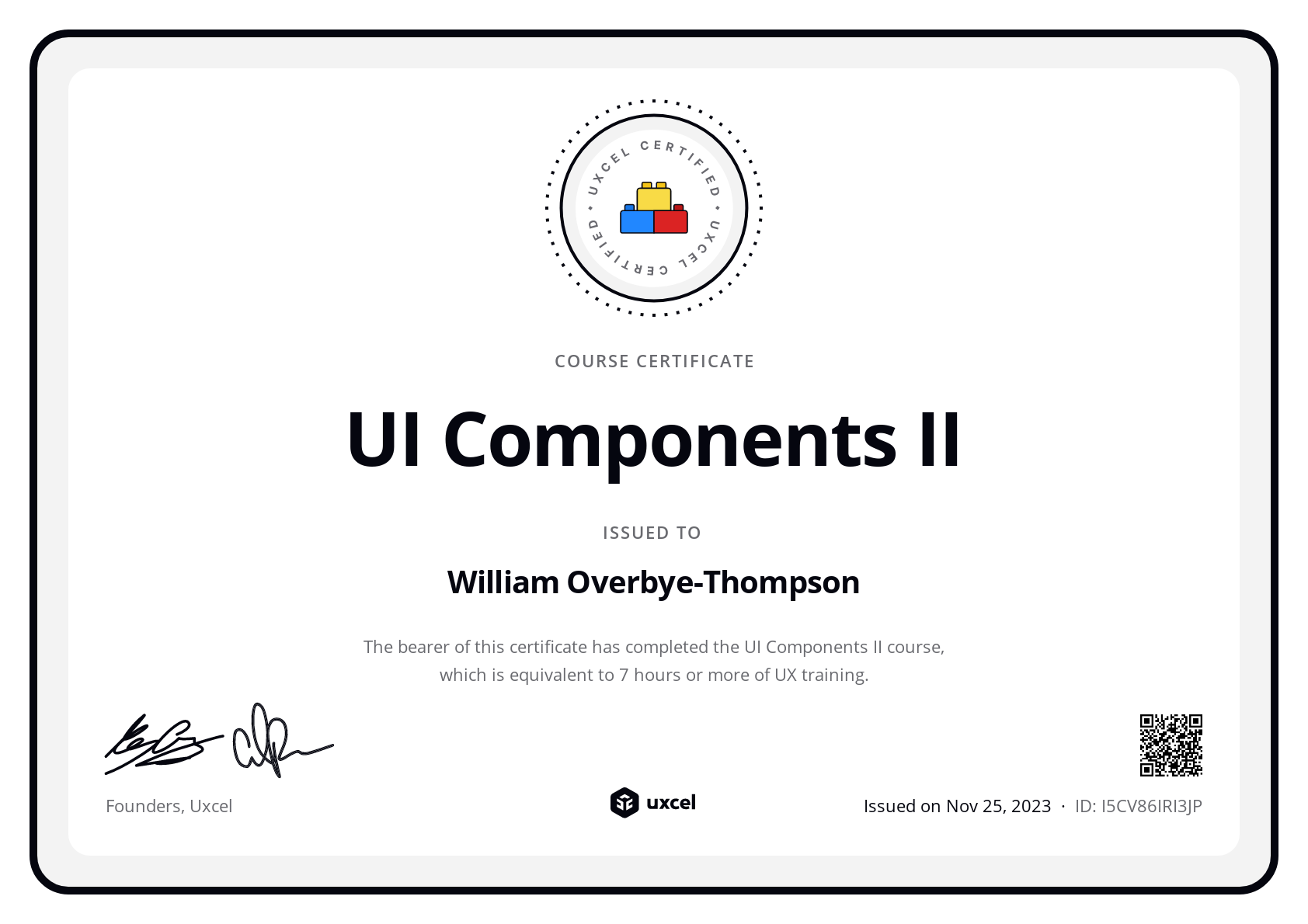 William Overbye-Thompson's certificate